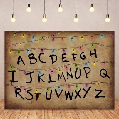 1 Set, Retro Horror Buchstaben Hintergrund mit buntem blinkenden Licht Fotobanner, Horror blinkender bunter Glühbirnen Buchstaben Hintergrund, geeignet für Halloween Geburtstags Party Dekoration, Fotobox Requisiten, Größe 1,2 x 0,8 Meter