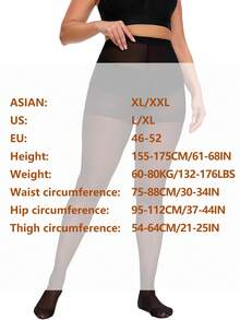 1条XL-2XL加大码女士纯黑色打底裤，裆部宽松，超薄连裤袜，高腰长袜，加固袜尖 - 建议体重60-80公斤 - 黑色 - 查看 3