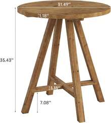 LITTLE TREE 31.5-Inch (80cm) Solid Wood Modern Round Dining Table - Counter Height Kitchen Table For 2, Compact Living Room/Dining Room - Mocha Brown - View 2