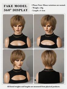 7JHH WIGS 8英寸棕金色精灵短假发，女士款 - 优雅超短层次假发，带刘海，耐热合成纤维材质，适合日常佩戴、音乐节庆典等场合。也可用于动漫或角色扮演。 - 漸層棕色 - 查看 7