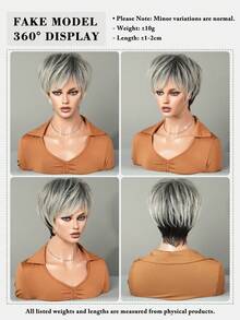 7JHH WIGS 8英寸铂金色精灵短发假发 - 优雅超短层次假发，带刘海，混合黑色挑染，耐热合成纤维假发，适合日常佩戴、音乐节庆典等场合。动漫或角色扮演假发配件 - 挑染金色 - 查看 7