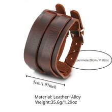 1pc Leather Bracelet, Multi-Layer Wide Leather Adjustable Wristband, Suitable For Men's Daily Wear - Black - View 4