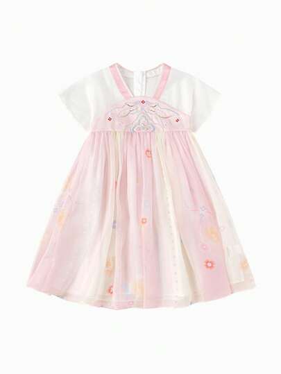 Balabala Girls Embroidered Dress, Chinese Style Hanfu-Inspired Design, Lightweight Summer Dress 2026