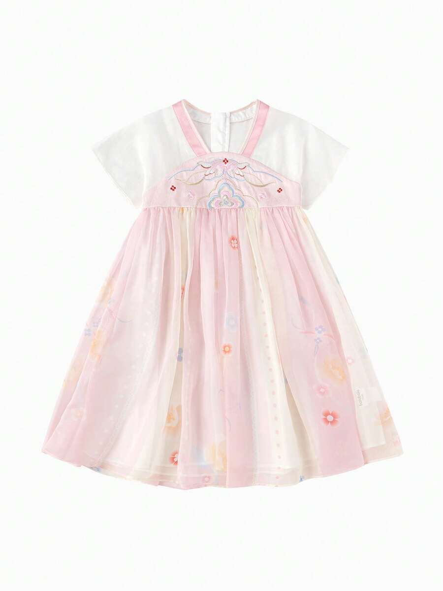 Balabala Girls Embroidered Dress, Chinese Style Hanfu-Inspired Design, Lightweight Summer Dress 2026 - Red and White - View 1