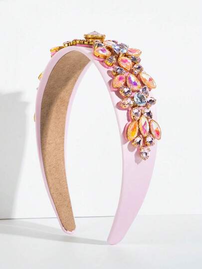 1pc Women's Luxurious Gemstone Decorated Wide Pearl Headband, Runway Style