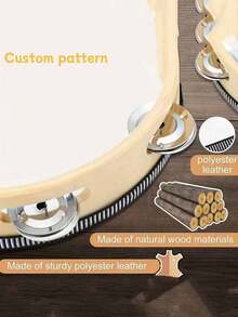 1pc Wooden Hand Tambourine - Musical Jingle Tambourine, Percussion Instrument For Party & Karaoke - Multicolor - View 9