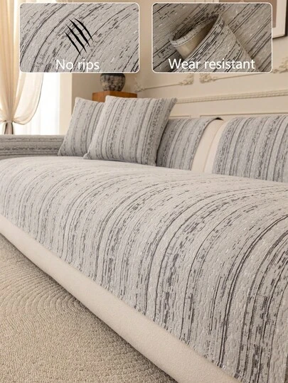 1pc Comfortable Chenille Sofa Cushion Cover, All-Season Modern Minimalist Non-Slip Sofa Seat Protector, Dust-Proof And Easy To Clean, Soft And Fade-Resistant, Pet-Friendly, Fits L-Shaped And 1/2/3/4 Seater Sofas For Bedroom, Office, Living Room