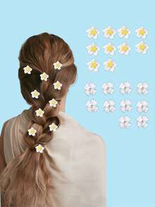 10个春夏新款树脂小花四叶草编织发夹，适合日常、上学、街头、海滩、度假、拍照等场合 - 彩色 - 查看 2