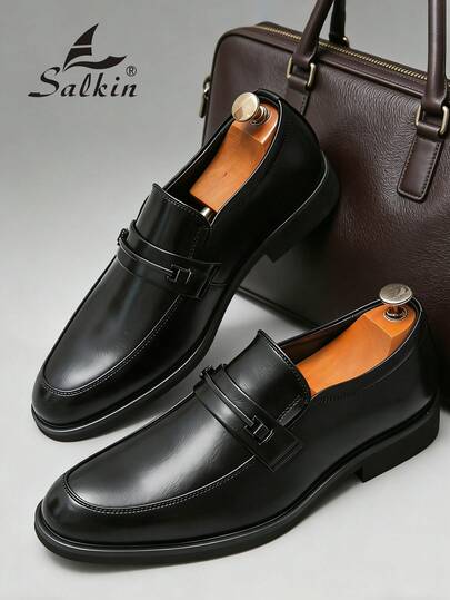 Salkin 经典复古风格男士乐福鞋，优雅绅士皮鞋，纯色透气鞋面和鞋底，适合日常休闲、商务、正式、毕业、西装、办公室、派对、婚礼、春夏/秋季，请订购大一码的正式/商务正装