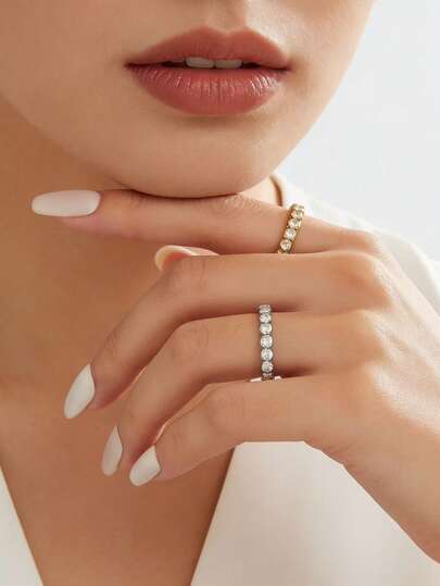 1pc 18K Gold Plated Stainless Steel Cubic Zirconia Ring, Women's Jewelry, Wedding Party Date Gift