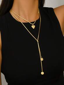 1pc Minimalist Fashion European And American Style Snake Chain Y-Necklace, Daily Wear & Gift For Women - Gold - View 4