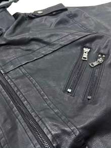 Chaqueta con capucha con cremallera y manga larga de cuero sintético para hombre, para otoño e invierno - Negro - Ver 10