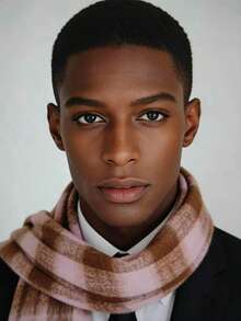 Long Plaid Polyester Scarf, Faux Cashmere Texture, Black & White Checkered Scarf: The Finishing Touch For Suit Outfits, Warm Wooly Plaid Scarf Unlocks Gentlemanly Winter Elegance - Pink Checkered - View 8