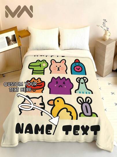 1 pieza Manta de franela personalizada con "Monstruo Garabato" lindo, manta personalizada para aniversario de pareja, se puede personalizar con nombre/texto, aniversario, suave y amigable con la piel, lavable, personalizado adorable, único, personalizado, regalo ideal para familia, pareja, adecuado para sofá, cama, sala de té, dormitorio, sala de estar, comedor