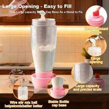 Pancake Batter Dispenser Bottle Kit - 4.5 - Cup Pancakes Mixer With Shaker Ball Stainless Steel Whisk And Brush, Squeeze Pink Kitchen Accessories Gifts - 紅白色 - 查看 4