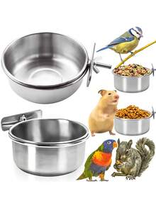 Stainless Steel Bird Feeder Bowl With Clip, Suitable For Parrots, Cockatoos And Other Small Pets - Multicolor - View 2