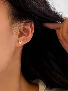 1 Đôi bông tai hình bướm tối giản, ngọt ngào, thanh lịch bằng bạc Sterling S925, đa năng, phù hợp để đeo hàng ngày, món quà bông tai sang trọng, tươi mới và thời trang. - Loại bướm - Xem 8