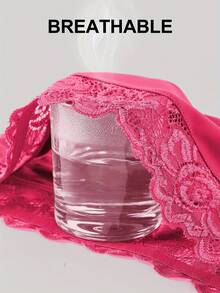 1pc Women's Elegant Lace Patchwork Comfortable Breathable Panty, Suitable For Romantic Holidays - Pink - View 4