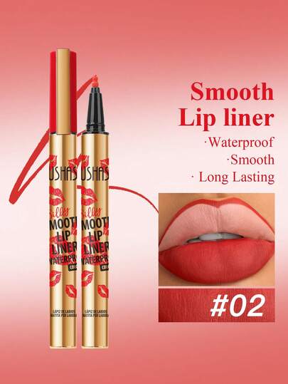  USHAS Liquid Lip Liner Pencil, Smooth Application, Highly Pigmented, Waterproof And Long-Lasting, Matte Finish, Gold Exterior, Suitable For All Skin Tones