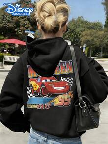 Disney Women's Hooded Sweatshirt Features A Reversible Print Of Lightning McQueen From Cars With The Number "95" In Cartoon Lettering. This Fall/Winter Hooded Sweatshirt Offers Soft, Comfortable, And Warm Fabric. A Versatile Piece For Autumn And Winter Styling, Perfect For Everyday Casual Wear, Travel, Or Shopping. Also Makes An Ideal Gift. - Noir - Voir 3