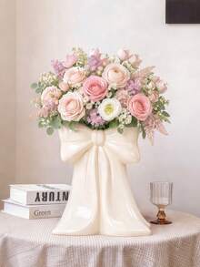 1 pieza Jarrón con diseño de mariposa estilo nórdico retro, tono vintage/crema, decoración del hogar creativa de resina, adecuado para sala de estar/entrada, también se puede usar para estudio, estantería, gabinete, alféizar de ventana y estante de piano - Multicolor - Ver 1