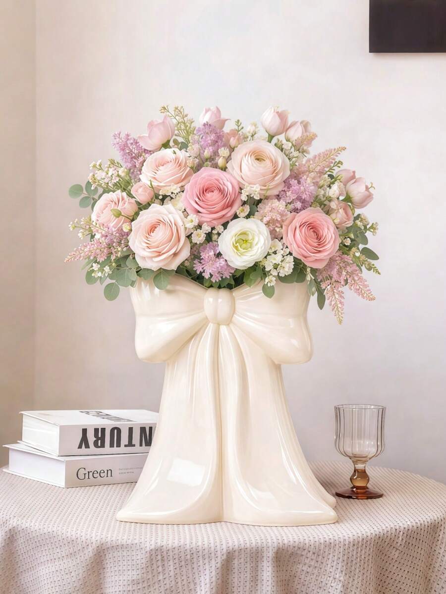 1 pieza Jarrón con diseño de mariposa estilo nórdico retro, tono vintage/crema, decoración del hogar creativa de resina, adecuado para sala de estar/entrada, también se puede usar para estudio, estantería, gabinete, alféizar de ventana y estante de piano - Multicolor - Ver 1