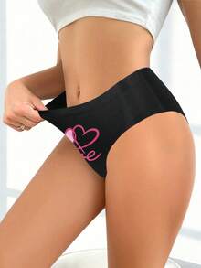 Women's Sexy Print Seamless Low-Rise Underwear Pink Heart Love Comfortable & Cute Underwear, Breathable Ice Silk Soft Comfortable Underwear - 黑色 - 查看 2