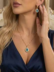 Bộ 4 món bằng thép không gỉ mạ vàng hình cỏ bốn lá, gồm dây chuyền, bông tai và vòng tay, dành cho nữ và các cặp đôi, phụ kiện dự tiệc phong cách đường phố cổ điển (Đóng gói trong túi OPP). - Vàng - Xem 8