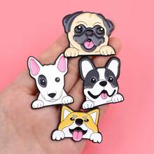 可爱宠物狗珐琅徽章 趣味卡通动物胸针 松树翻领别针徽章 背包服装配饰 时尚首饰 朋友礼物 - 黑色 - 查看 7