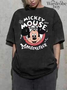 Disney Printed Wash Water T-Shirt,Men's Classic Mickey Mouse Printed T-Shirt,,Unisex,High-Quality Pure Cotton T-Shirt,Suitable For All Seasons, Comfortable And Breathable| Exquisite Design | The Best Choice For Giving Gifts - màu đen - Xem 4