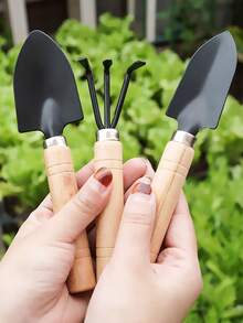 3pcs Wooden Gardening Shovel Set, Wooden Handle Metal Head Handtools, Suitable For Indoor/Outdoor Planting, Transplanting, Loosening Soil, Weeding, Potted Plants, Gardening, Balcony Planting - Multicolor - View 1