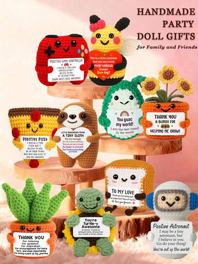 1件手工钩织桌面摆件，异想天开的科幻动物植物造型玩偶，可爱卡通风格，适合送给闺蜜、姐妹、妈妈、奶奶、同事、家人，传递正能量，创意派对礼物，母亲节礼物，感恩节礼物，儿童毛绒玩具，房间桌面装饰