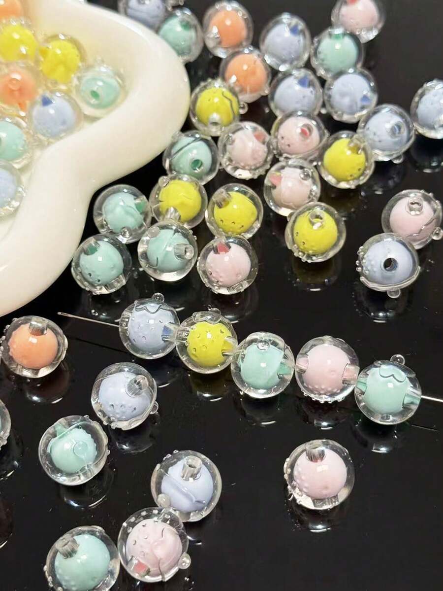 透明珠子、圆形珠子、亚克力散珠、DIY配件、手链、串珠首饰材料、几何元素 - 彩色 - 查看 1