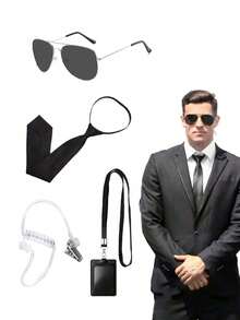 Spy Security Guard Costume Set For Party, Wedding Flower Girl MIB Fashion Glasses & Earplug Set - Multicolor - View 5