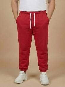 Men's Plus Size Jogger Sweatpants In Flannel Fabric With Pocket | Warm, Plus Size Men's Pants - Red - View 1