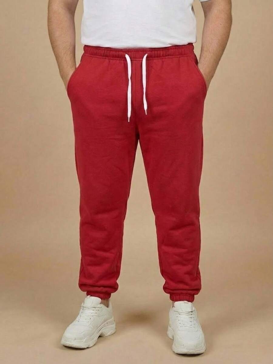 Men's Plus Size Jogger Sweatpants In Flannel Fabric With Pocket | Warm, Plus Size Men's Pants - Red - View 1