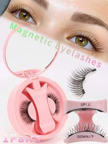 1 Pair Brown Magnetic False Eyelashes With Applicator, Natural Curled Design, Reusable, Portable Eyelash Tool, Easy To Apply And Remove Without Glue - Cat Eye Lashes - View 1