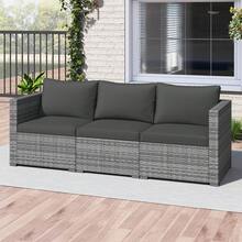3PCS Patio Sectional Sofa Set, PE Rattan Modular Couch Furniture Set With Cushions Mix Gray/Mix Brown + Beige/Gray/Navy/Black - Black + Mix Gray - View 2