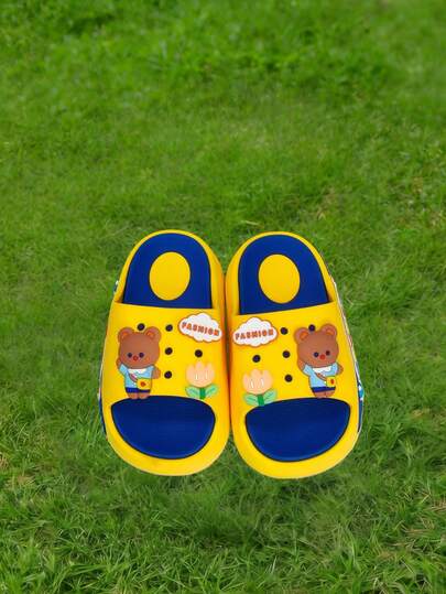 Kids Slippers, Cute Cartoon Indoor Home Slippers, Boys & Girls Wooden Clogs Slippers For Summer
