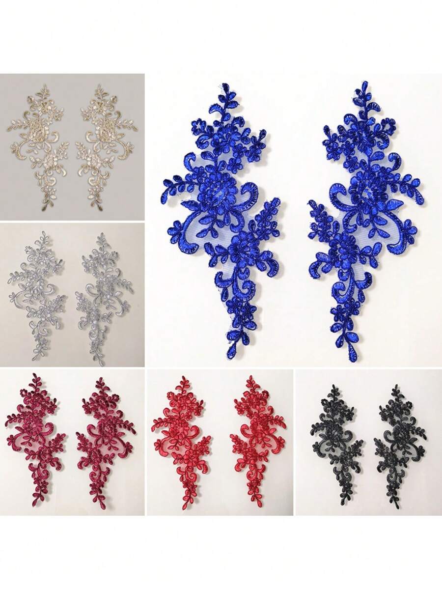 1pair Colored Lace Pair Flower Bridal Dress Headwear Lace Accessories Multi Color Headwear Clothing Car Stock Stickers - Multicolor - View 1