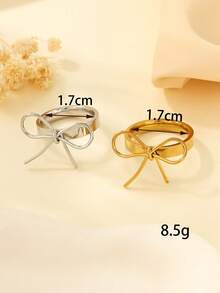 2pcs 18K Gold & Silver Plated Stainless Steel 304 Smooth Bowknot Ring Set, Cute & Minimalist, Suitable For Women's Daily Decoration Or Gift - Gold and Silver - View 3