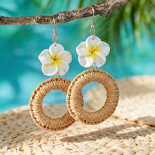 1 Pair Bohemian Style Rattan & Soft Ceramic Flower Earrings, Suitable For Women's Vacation And Music Festival Wear - Multicolor - View 12