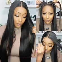 VIOLLY 【半头真人发假发】女士即戴即走无胶假发，12英寸直发自然黑色波波头假发，带婴儿发，5x5预剪蕾丝闭合假发，巧克力棕色假发，自然发际线，预漂白，透气|轻盈|不刺激，8-34英寸，女士礼物之选 - 1B# - 查看 9