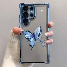 1个创意海洋蝴蝶鲸鱼四边形（相机镜头膜）奢华时尚防震气囊手机壳，兼容三星S26/26Plus/S26Ultra/S25Ultra/S25Plus/S25/S25FE/S24Ultra/S24Plus/S24/S24FE/S23Ultra/S23FE/S23/S23+/S22Ultra/S22/S22+/S21Ultra/S21FE/S21/S21+/S20Ultra/S20FE/S20/S20+/A73/A72/A55/A54/A53/A52/Note 14 Pro+ 5G/P30/荣耀X6b/A74/C53/Narzo N53 - 藍色 - 查看 4
