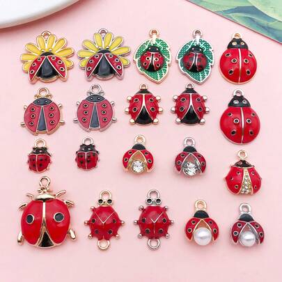 20个珐琅瓢虫吊坠，款式多样，可用于珠宝制作，混合昆虫吊坠，可DIY手链、项链和钥匙扣