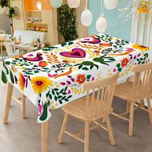 1 件装鲜艳花卉爱心印花桌布，墨西哥民俗风格餐桌装饰，涤纶面料，适合家庭聚会、派对、野餐、户外婚礼、室内外使用，家居装饰礼品 - 彩色 - 查看 11