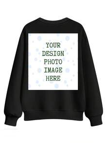 Oversized Custom Sweatshirt For Men Women Unisex | Personalized Double Sided Print, Plus Size Pullover, Add Your Image Photo Design, Solid Crew Neck, Long Sleeve, Soft Comfortable Casual Workout Sportswear - màu đen - Xem 3