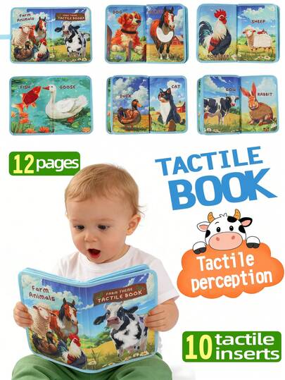 Libro táctil y cognitivo de animales de granja para bebés, juguete educativo Montessori, libro táctil de tela con reconocimiento realista, regalo para niños, niñas, Día del Niño, fiesta de cumpleaños, juguetes para bebés, juguetes sensoriales