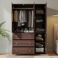 VOWNER 31.5"/ 47.3" Armoire Wardrobe Closet With Mirror, 3 Large Drawers & 2 Doors, Modern Clothes Storage Organizer Cabinet For Bedroom, Walnut / Grey Oak - 胡桃色 - 查看 6