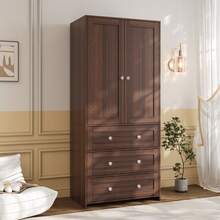 VOWNER 31.5"/ 47.3" Armoire Wardrobe Closet With Mirror, 3 Large Drawers & 2 Doors, Modern Clothes Storage Organizer Cabinet For Bedroom, Walnut / Grey Oak - 胡桃色 - 查看 10